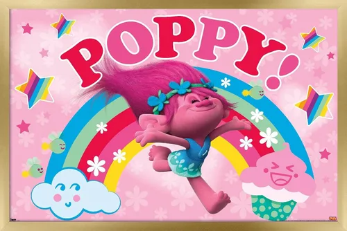 Vista 15 de Trends International Trolls - Póster de pared de amapola, 22.4 pulgadas de largo x 14.7 pulgadas, versión enmarcada en madera de granero Versión
