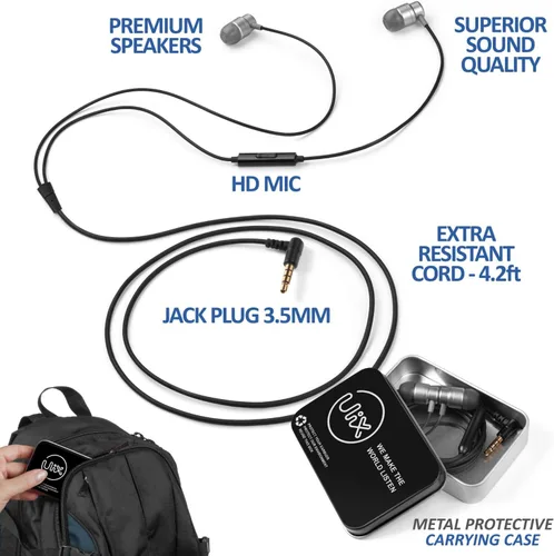 Vista 2 de Auriculares con cable UliX Rider intrauditivos, garantía de 5 años, auriculares con micrófono, con cable anti-enredo, auriculares para iPhone, iPad