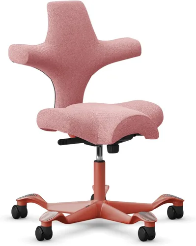 Vista 44 de HAG Capisco Sit to Stand - Silla de pie con marco blanco, tapizado, color rosa rubor Pink Blush