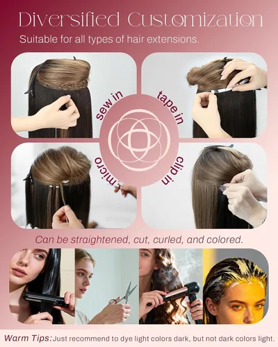 Vista 19 de Moresoo Extensiones de cabello humano real para coser, color negro natural