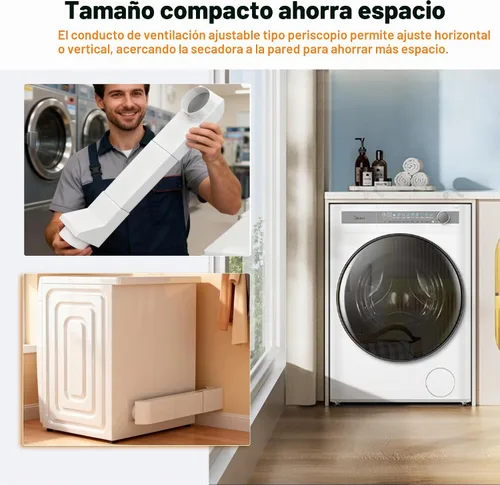 Vista 5 de Ventilación mejorada de periscopio UD48S para secadora, conducto de ventilación plano de acero inoxidable ajustable de 17.7-29.5 pulgadas, kit