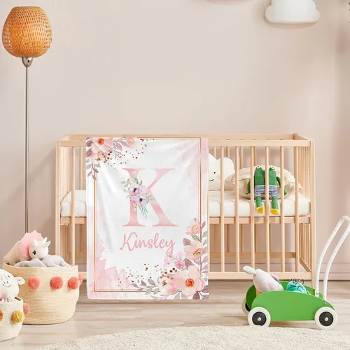 Vista 5 de Manta de bebé personalizada con nombre, manta personalizada con nombre floral para niñas pequeñas, mantas de franela suave, regalo conmemorativo