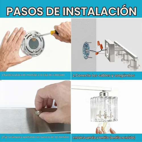 Vista 6 de GOLSPARK Crystal Bathroom Vanity Light, Brushed Nickel, 3 Light, Square