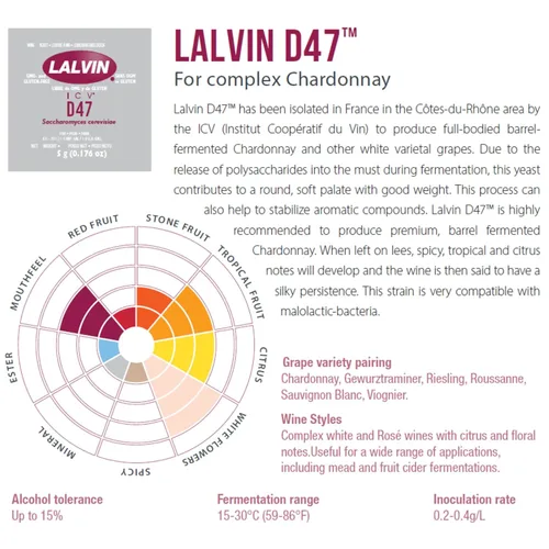 Vista 4 de Lalvin D47 Levadura de vino (paquete de 5) - Hacer Mead de Sidra de Vino Kombucha en casa - 0.18 oz Sachets - Saccharomyces cerevisiae - Vendido por