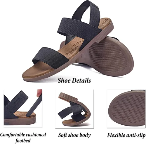 Vista 3 de Veittes Sandalias planas para mujer, sandalias planas casuales y suaves a la moda.