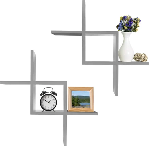 Vista 10 de Greenco Criss Cross Intersecting - Estantes flotantes para montar en pared.