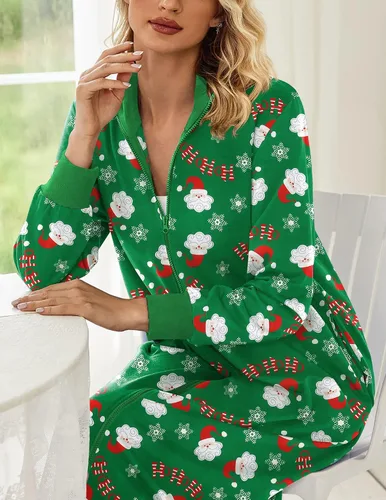 Vista 4 de Ekouaer Women Zipper Robe Long Sleeve Nightgown Full Length Christmas Nightshirt Plaid Sleepshirt Women Long House Coat