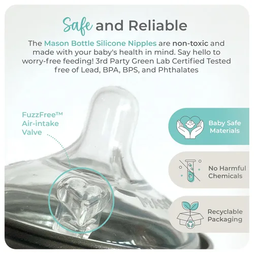 Vista 4 de Mason Bottle Tetinas de flujo medio (3 a 6 meses) – Tetinas de silicona para biberón, se adaptan a cualquier tarro Mason de boca regular