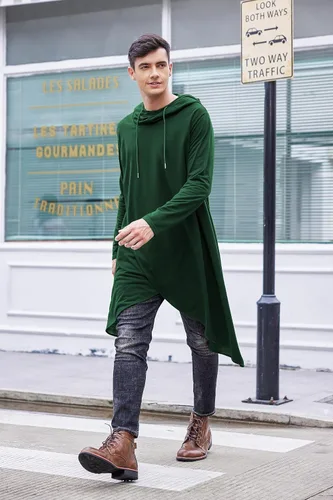 Vista 3 de Coofandy - Sudadera con capucha estilo poncho casual para hombre, con dobladillo asimétrico
