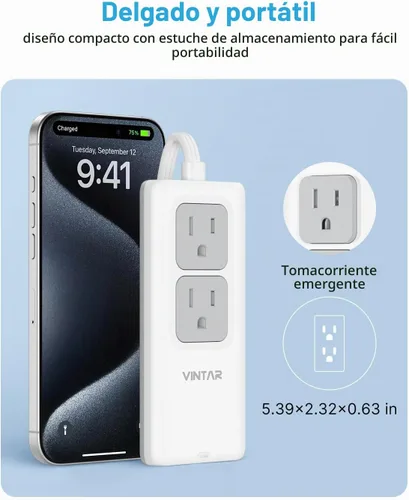 Vista 3 de Adaptador de enchufe de viaje europeo, adaptador de viaje universal VINTAR con cable de extensión de 5 pies, 2 salidas y 3 puertos USB, enchufe tipo