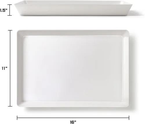 Vista 2 de 3 paquetes, 40 x 28 centímetros Bandejas grandes blancas reutilizables de plástico para servir galletas, aperitivos, charcutería, bocadillos