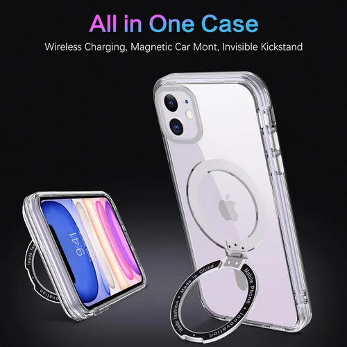 Vista 5 de DUEDUE Funda magnética para iPhone 11 con soporte invisible [compatible con Magsafe], funda protectora transparente de cuerpo completo, delgada
