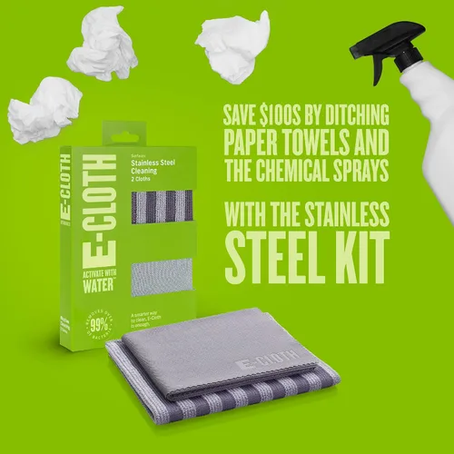 Vista 8 de Kit de Paño de Limpieza de Microfibra de Acero Inoxidable E-Cloth - Limpiador de Acero Inoxidable para Electrodomésticos, Horno, Estufa y Más