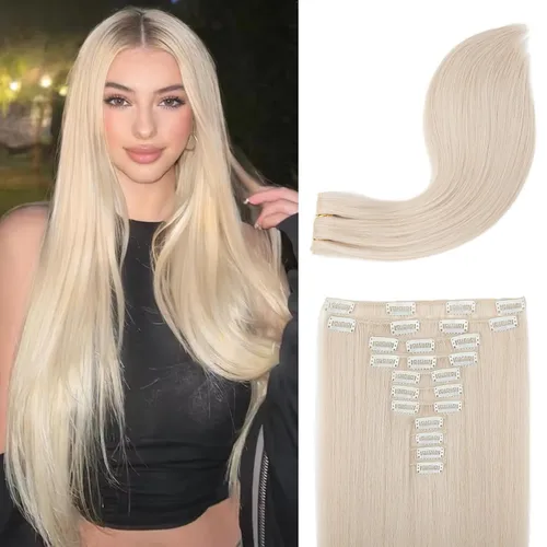 Vista 18 de REECHO Extensiones de cabello, 11 piezas de extensiones de cabello con clip de 24 pulgadas de largo, lacio, HE005, extensiones sintéticas naturales
