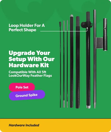 Vista 6 de LookOurWay Paquete de 3 banderas de plumas de 5 pies de alto para publicidad empresarial, incluye 3 banderas, 3 juegos de postes de fibra de vidrio