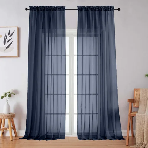 Vista 133 de 2 paneles de cortinas traslúcidas blancas para dormitorio, sala de estar, 96 pulgadas de largo, modernas, suaves, ligeras, con bolsillo para barra