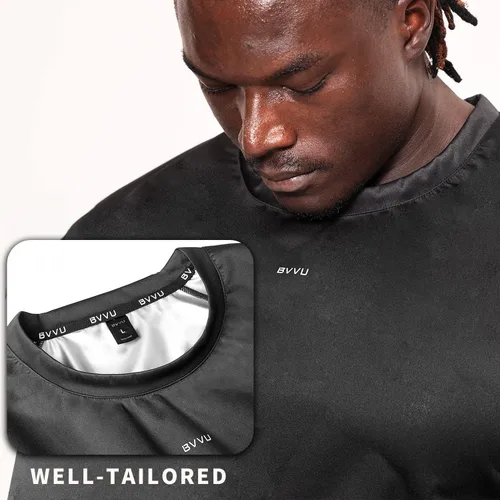 Vista 3 de BVVU Traje de sauna para hombre, chaleco de camisa de sauna, chaleco de entrenamiento, manga corta, chaqueta de cuerpo superior, moldeador de cuerpo