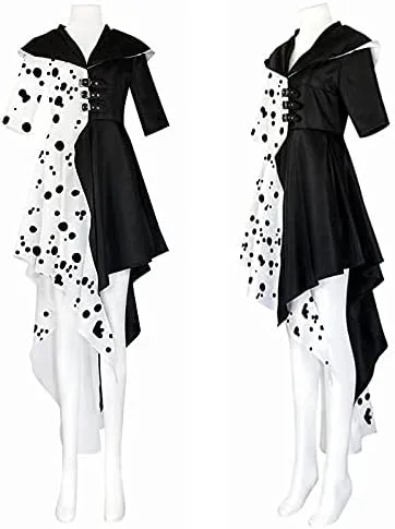 Vista 6 de Disfraz de Deville de color negro y blanco para mujer, vestido con guantes 2021, conjunto completo de disfraces de Halloween