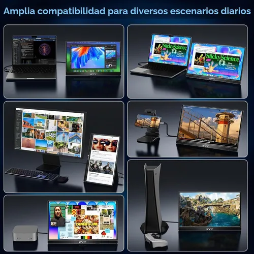 Vista 8 de KYY Monitor portátil 15.6 '' Extensor de pantalla para portátil con soporte Negro
