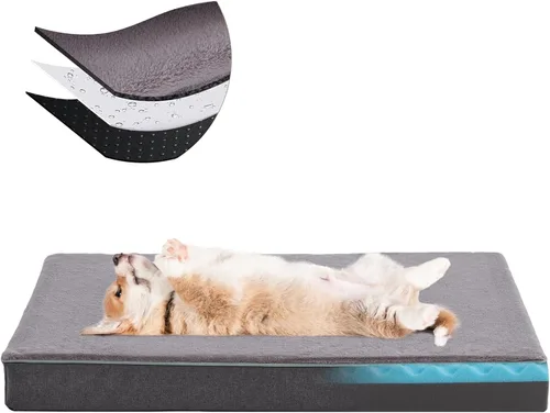 Vista 12 de Cama refrescante para perros grandes, cama ortopédica de espuma viscoelástica para perros con nueva tela de enfriamiento, cama impermeable y lavable