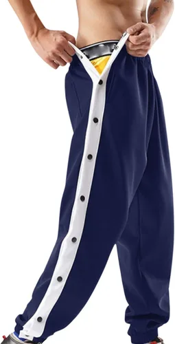 Vista 3 de Pantalones deportivos de baloncesto para hombre, pantalones de baloncesto con abertura alta, botones a presión, pantalones sueltos para correr