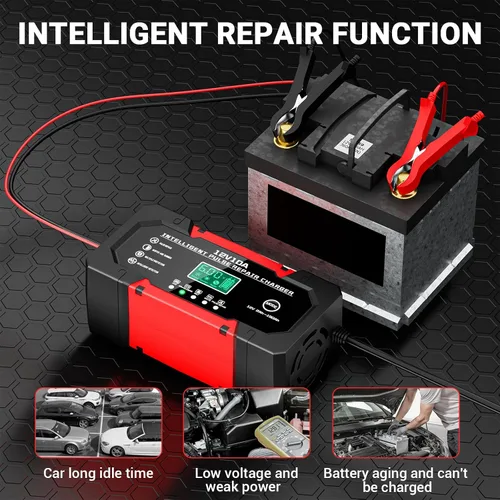 Vista 8 de Cargador de Batería 10A 12V Cargador de Batería de Coche Completamente Automático Inteligente con Pantalla LCD y Compensación de Temperatura