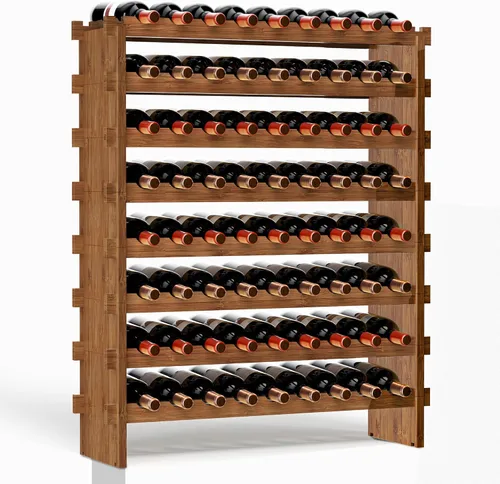 Vista 12 de VASMIA Estante de vino de bambú para 42 botellas, estante de vino de 7 niveles independiente con mesa, estante de almacenamiento de vino para Negro