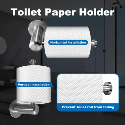 Vista 4 de Juego de accesorios de baño, toalleros de acero inoxidable 304 de 18 pulgadas, soporte para papel, ganchos para toallas de baño, níquel cepillado