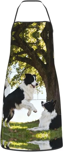 Vista 12 de Delantal de dos cachorros con bolsillos, delantales resistentes a las gotas de agua para mujeres y hombres, delantal ideal para uso doméstico