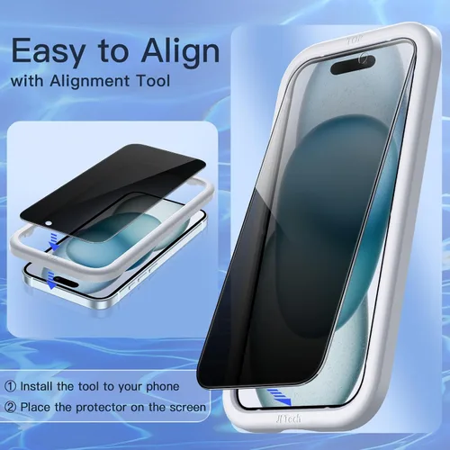 Vista 5 de JETech - Protector de pantalla de privacidad para iPhone 15 Plus de 6.7 pulgadas, película de vidrio templado antiespía con herramienta de fácil