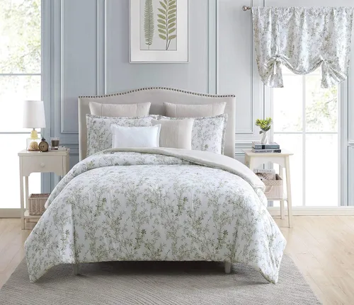 Vista 25 de Laura Ashley - Juego de edredón King, ropa de cama de algodón suave y reversible, juego de cama de peso medio de 7 piezas con fundas de almohada a