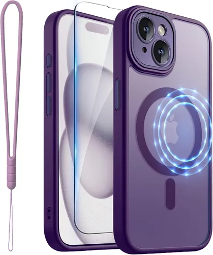 Vista 14 de ROYBENS Funda transparente mate para iPhone 12 Pro-Max compatible con Magsafe, protección completa de lente de cámara, protector de pantalla, correa