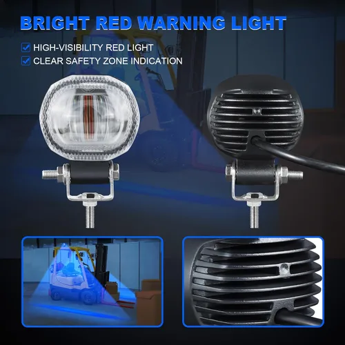 Vista 6 de Luz LED redonda de advertencia de seguridad para carretilla elevadora, luces de carretilla elevadora de 10 W con 2 chips LED de alto brillo, foco
