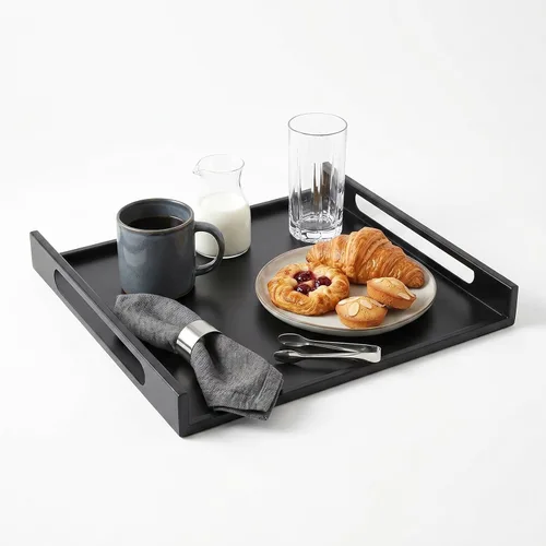 Vista 8 de MyGift Bandeja grande cuadrada de metal negro mate de 16 pulgadas con asas