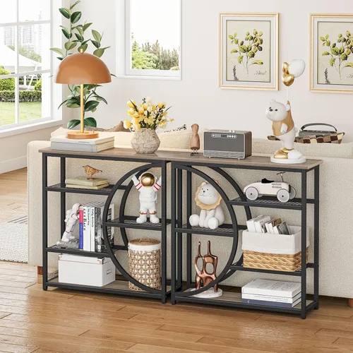 Vista 6 de Snughome Mesa de entrada, mesa de consola estrecha, mesa de sofá industrial con estantes de almacenamiento de 5 niveles, mesa de entrada