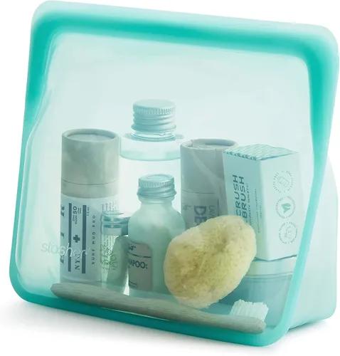 Vista 2 de Stasher Bolsas de almacenamiento de silicona reutilizables, contenedores de almacenamiento de alimentos, aptos para microondas y lavavajillas, sin