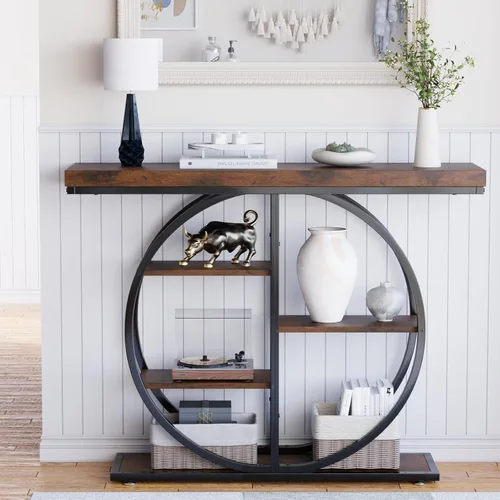 Vista 8 de LIFECHOVY Mesa Consola de 41.3" para Entrada, Mesa Industrial de Pasillo/Sofá con Estantes de Almacenamiento, Mueble de Acento Estrecho