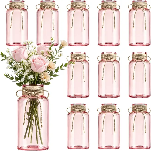 Vista 16 de Jarrones de cristal para centros de mesa, jarrones cilíndricos bohemios en tarros de masón a granel para bodas, fiestas y día de la madre