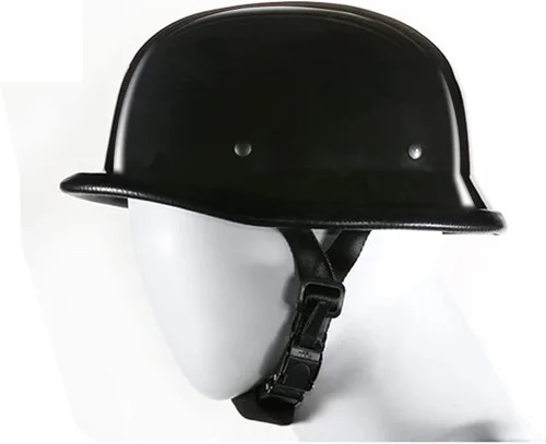 Vista 3 de Gorra alemana con diseño de calavera con acabado negro brillante básico con correa ajustable para la barbilla