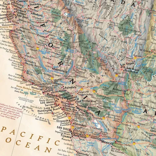 Vista 4 de 3 Panel - Mapa de Viaje Ejecutiva de National Geographic con Alfileres de EE. UU. - Gran Mapa de Pared de Lienzo de EE. UU 3 paneles