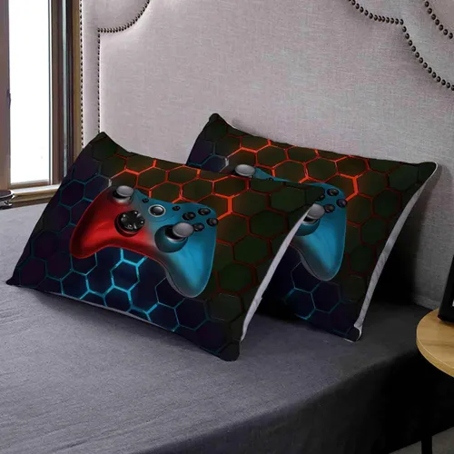 Vista 4 de AILONEN Juego de ropa de cama para niños, funda de edredón con 2 fundas de almohada, funda de edredón de videojuegos para niños, estilo controlador