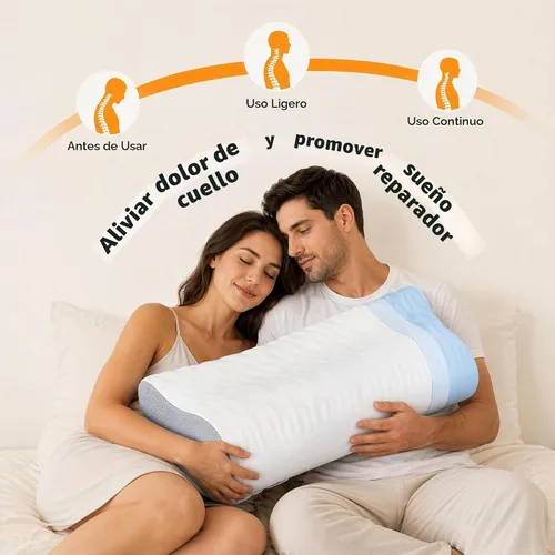 Vista 9 de Almohada de espuma viscoelástica para dolor de cuello, almohada cervical CertiPUR-US® con diseño de doble altura, funda de enfriamiento, soporte
