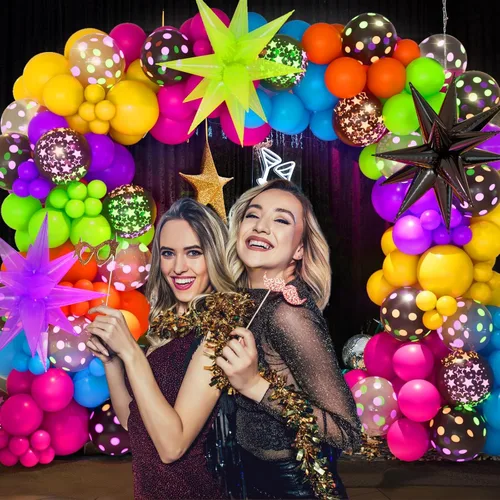 Vista 2 de Kit de guirnalda de arco de globos de neón de 190 piezas, globos de neón para fiestas brillantes, decoraciones de fiesta de cumpleaños de discoteca
