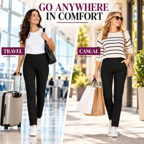 Vista 7 de SLIM-SATION Ropa de golf para mujer - Pantalón de pierna recta de ajuste regular con bolsillos para mujer Negro