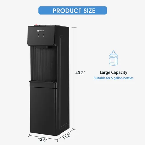 Vista 2 de COSVALVE Dispensador de enfriador de agua, enfriador de agua caliente/fría de carga superior de 5 galones, refrigeración de compresión con gabinete