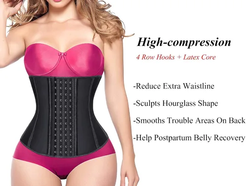 Vista 2 de YIANNA Entrenador de cintura para mujer, corsé de látex bajo el busto, corsé de cintura con reloj de arena, 4 ganchos