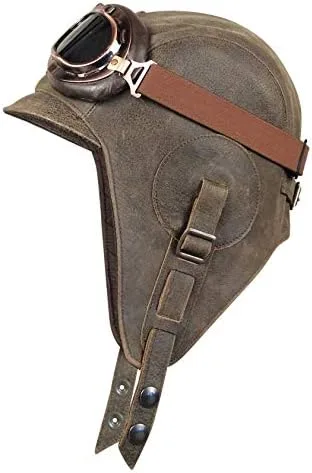 Vista 2 de Leather Aviator Hat, Real Vintage Brown Leather Helmet, Pilot Cap, for Men & Women