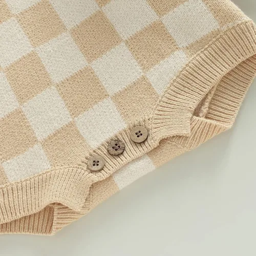Vista 6 de Ropa unisex de tablero de ajedrez para bebé, niña y niño, mameluco de punto con burbujas, mameluco de una pieza