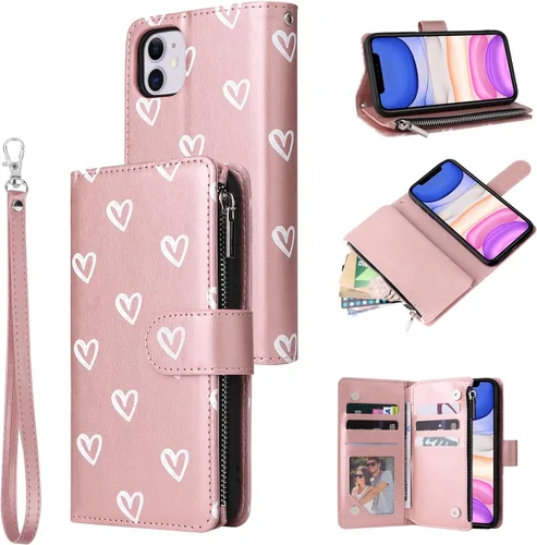 Vista 15 de UEEBAI Funda tipo cartera para iPhone 12/iPhone 12 Pro, funda de cuero PU con cierre magnético Bolso con cremallera Estuche de bolsillo con Negro