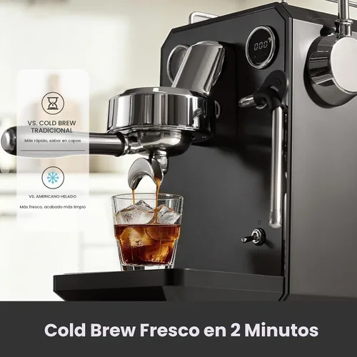 Vista 4 de Gemilai G3006A - Máquina de café expreso, cafetera de café frío y caliente para el hogar con control de temperatura PID doble, pantalla doble, bomba